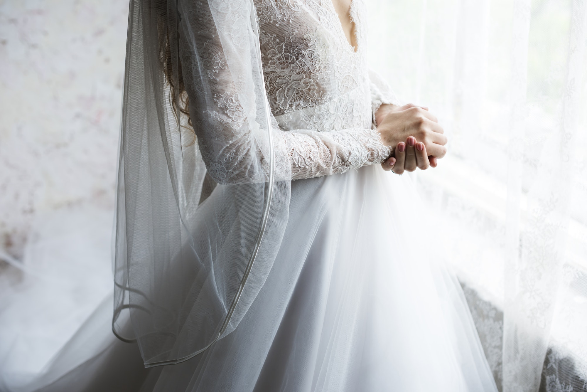 attractive beautiful bride in a wedding white dress